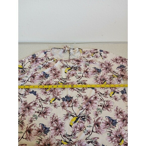 H&M Brand Women's Multi-Color Long Sleeve Floral Top Large Bird Butterfly Spring - Picture 12 of 16